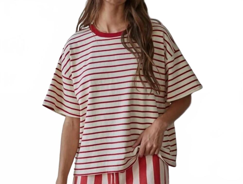 NEW BY TOGETHER charlotte stripped crew tee in red